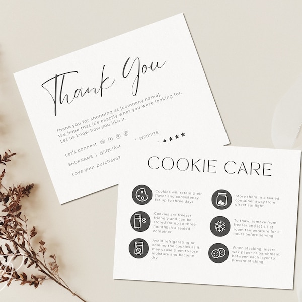 Cookie Care Card, Thank You Note For Customer, Cookie Tag, Instructions For Cookies, Cake Care Card, Cookie Order Insert, Mobile Cookie Care