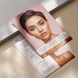 Modelo de folheto de pacotes de preenchimento dérmico de botox, anúncio de marca de spa, folheto editável para impressão em Canva, download instantâneo, salão de cuidados com a pele