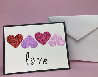 Handmade Heart Valentine Card | Valentine's Day Card | Love Card | Glitter Hearts Valentine's Day Card