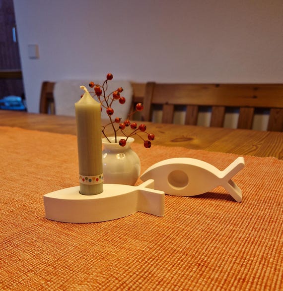 Fische Fisch Kerzenhalter Kerzenständer Kommunion Konfirmation Taufe Stabkerze Tischdekoration