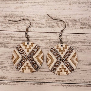 Engraved and hand painted southwest style earrings