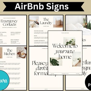 Zestaw znaków Airbnb – do druku – edytowalny plik PDF | Zasady domu, znak Wi-Fi, instrukcje wymeldowania i znak powitalny | Natychmiastowe pobranie