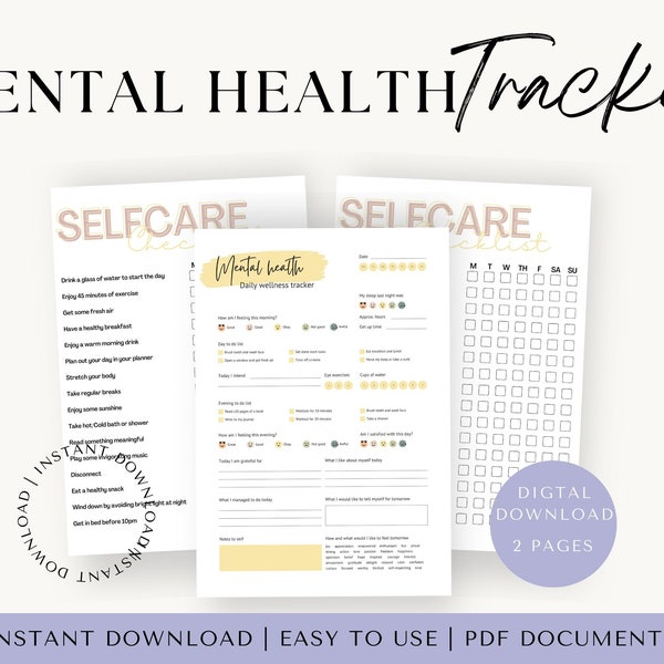 Mental Health Tracker, Self Care Checklist, Self Development Journal, Self Growth Planner, Mindfulness Tracker, Healing and Empowerment