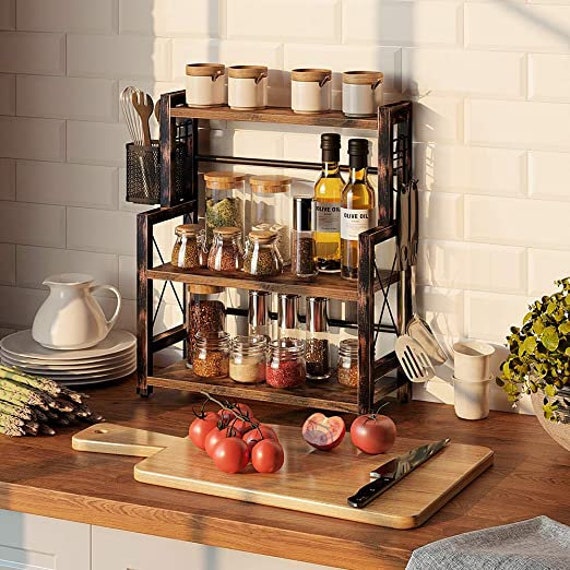 3-Tier Wooden Kitchen Shelf Organizer | Spice Rack | Wood Spice Shelf | Spice Storage | Farmhouse Rack | Kitchen Shelf | Kitchen Storage