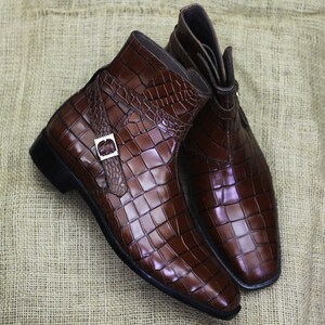 Brown crocodile boots hotsell