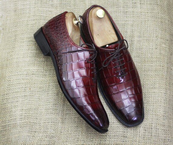 Men's Handmade Alligator Texture Leather Dress Shoes