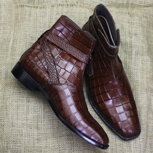 Handmade Burgundy Brown Colour Alligator Textured Genuine - Etsy