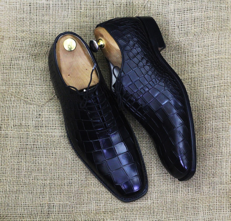 Pure Handmade Black Color Alligator Printed Leather Formal - Etsy