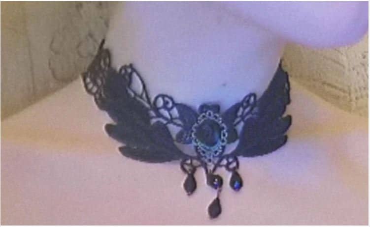 Black Elegant Rose Bead Water Drop Lace Choker Necklace #N169