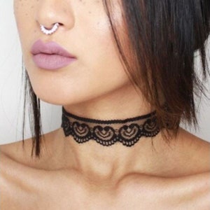 Black Lace Choker Necklace Vintage Hearts Fashion #87356