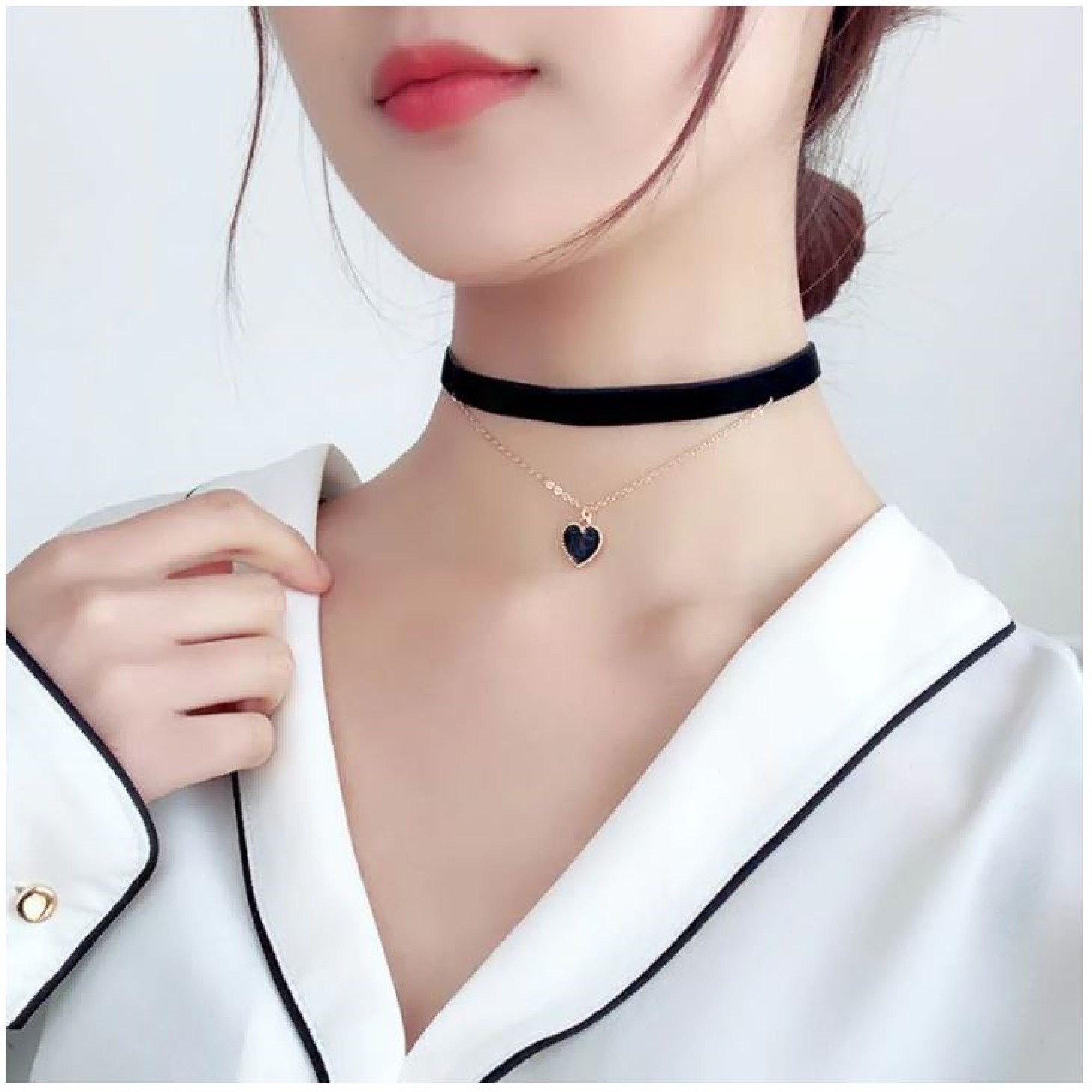 Fashion Heart / Pearl Chain Necklace Double Layer Choker Black / Red ...