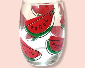 Stemless Wineglass with Refreshing Watermelon Design Set of 2