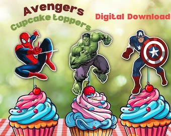 Marvel Avengers Cupcake Topper, Cake Toppers, Decoración, Descarga Digital Instantánea, IMPRIMIBLE