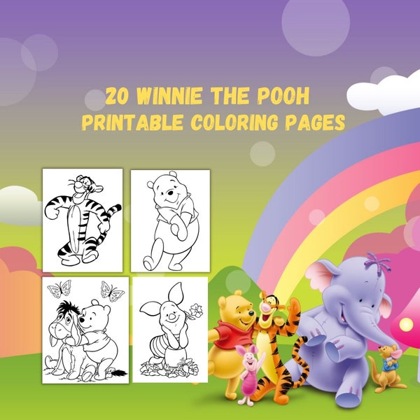 20 Winnie The Pooh Easy Coloring Pages For Kids, Toddlers, Preschoolers Toddlers Coloring Book Simple Coloring Pages Homeschool Printable.