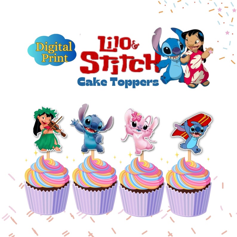 Lilo &amp; Stitch Cupcake Topper, Cake Toppers, Decoration, Instant Digital ...