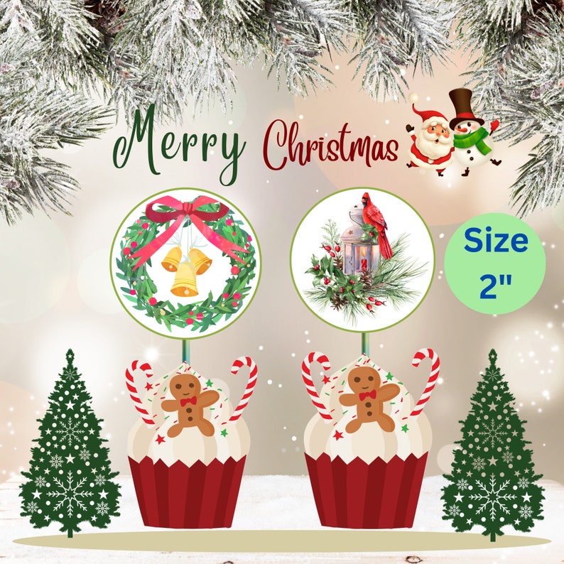 Christmas Cupcake Topper, Cake Toppers, Decoration, Instant Digital