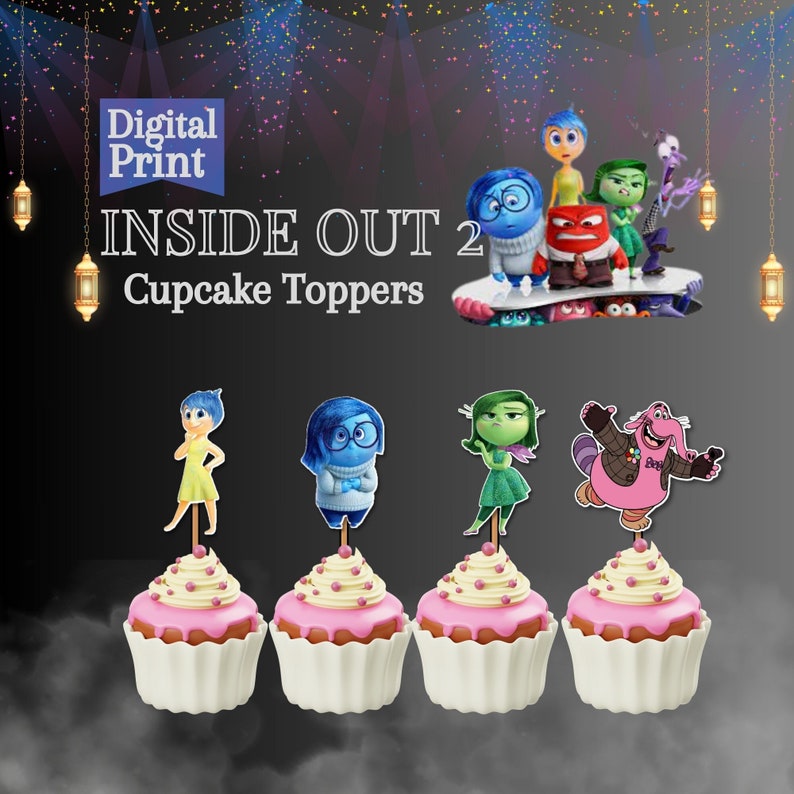 Inside Out 2 Cupcake Topper, Cake Toppers, Decoration, Instant Digital ...