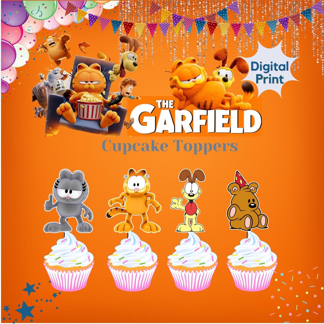 The Garfield Cupcake Topper, Cake Toppers, Decoration, Instant Digital ...