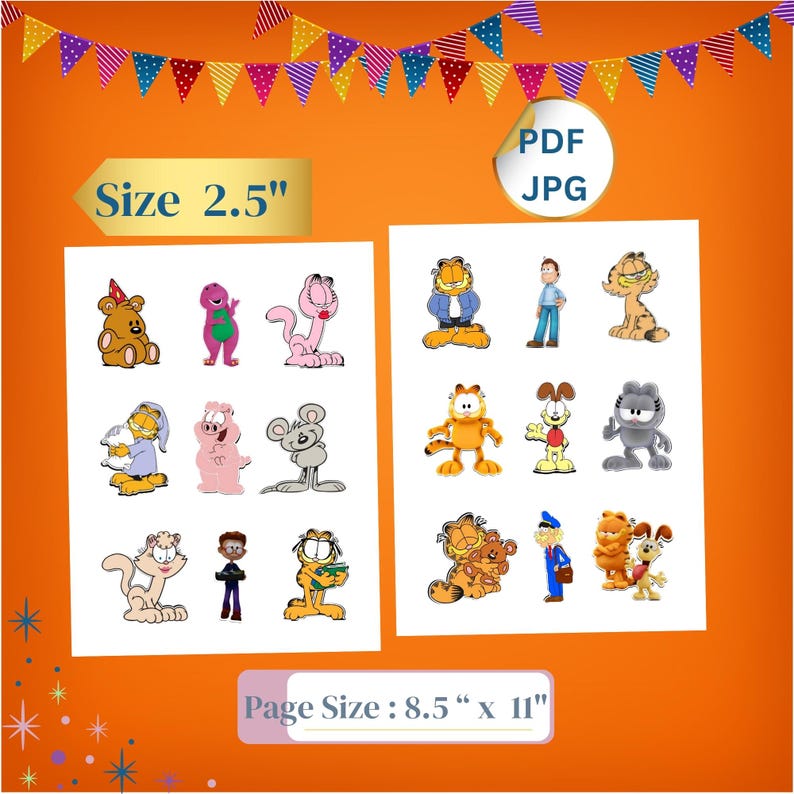 The Garfield Cupcake Topper, Cake Toppers, Decoration, Instant Digital ...