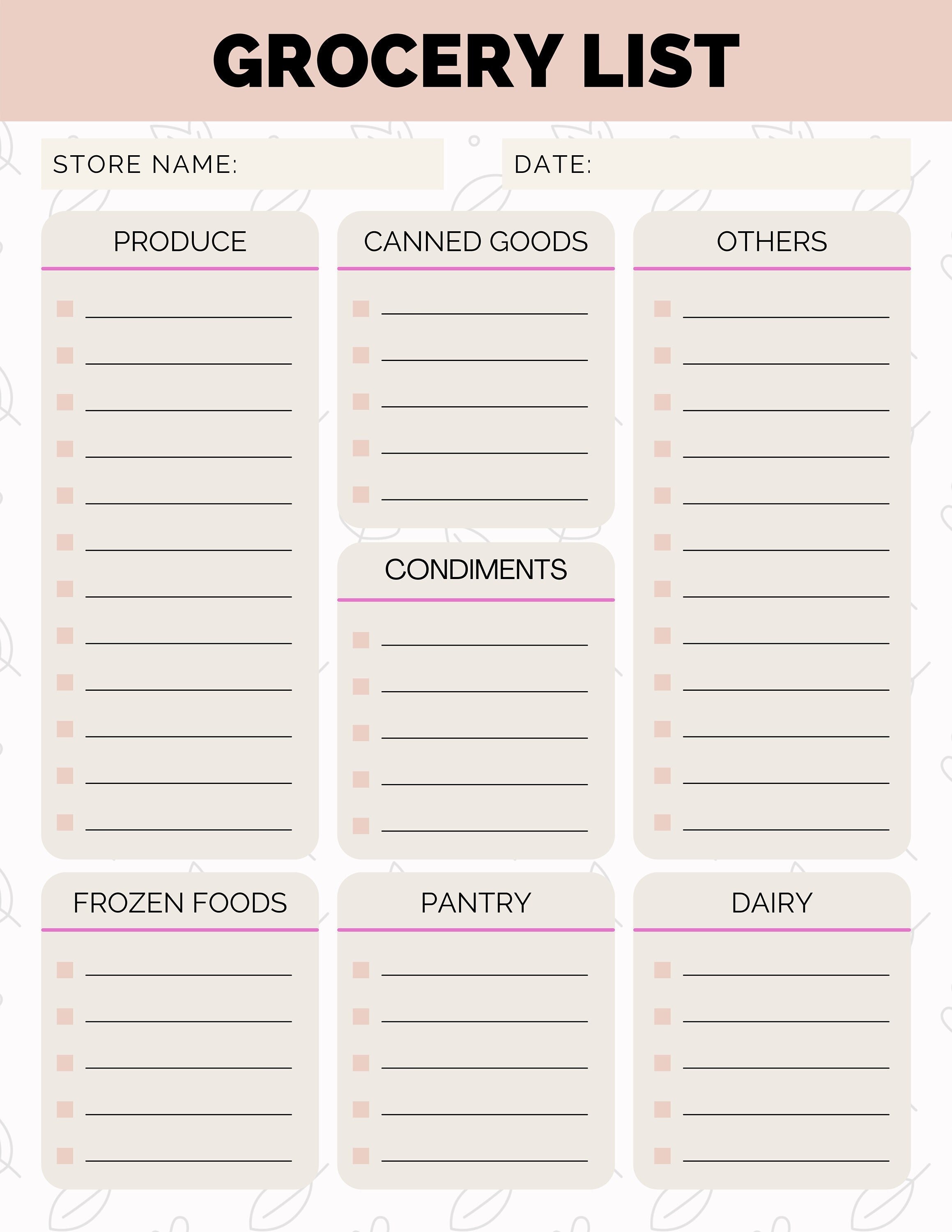 printable master grocery list kitchen pdf printable etsy