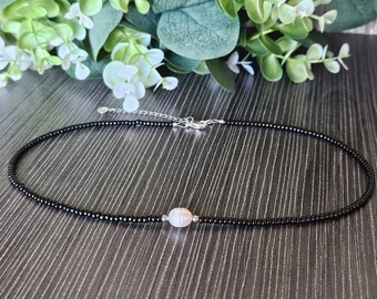 Large pearl beaded necklace | Black beaded necklace | Black seed bead choker | Trendy black choker | Layer pearl choker | Elegant necklace