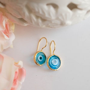 Small earrings in light blue Murano glass, brass, Italian earrings