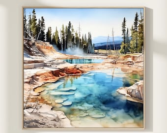 Aquarelprint Yellowstone National Park: landschapskunst Wyoming