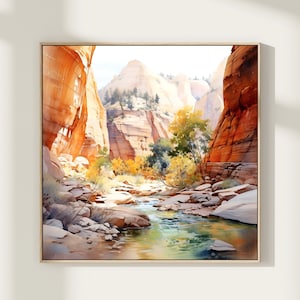 Zion National Park Watercolor Painting Art Print, Zion Poster, Zion Print, Zion Artwork, Travel Poster, Travel Gift, Wall Decor Gift
