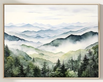 Great Smoky Mountains National Park Art Pint, Smoky Mountains Poster, Watercolor Art, Travel Gifts, Travel Poster