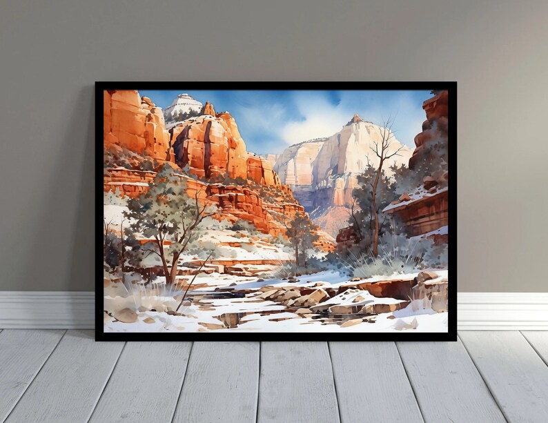Zion National Park Watercolor Painting Art Print, Zion Poster, Zion