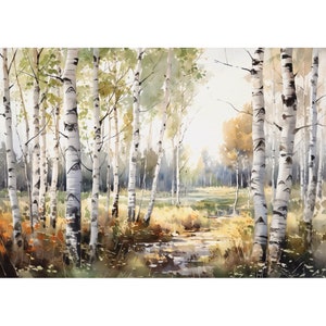 Aspen Trees Watercolor Fine Art Large Poster Print Home Decor Gift Art