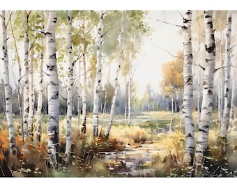 Aspen Trees Watercolor Fine Art Large Poster Print Home Decor Gift Art