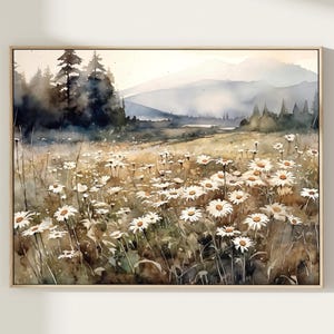 Daisy Field Art Print, Daisy Meadow Painting Wall Art, Daisy Field Watercolor Painting, Vintage Style Meadow Wall Decor, Gift