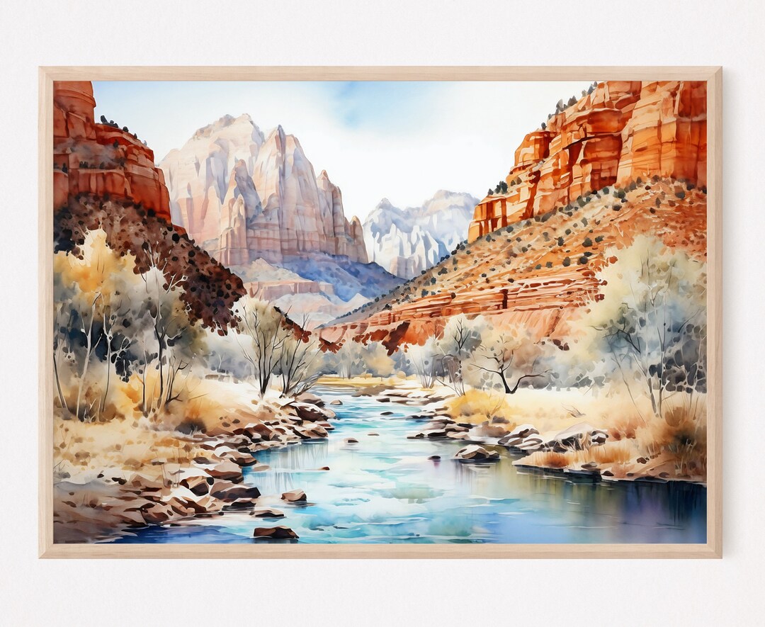Zion National Park Watercolor Painting Art Print Zion Poster Etsy