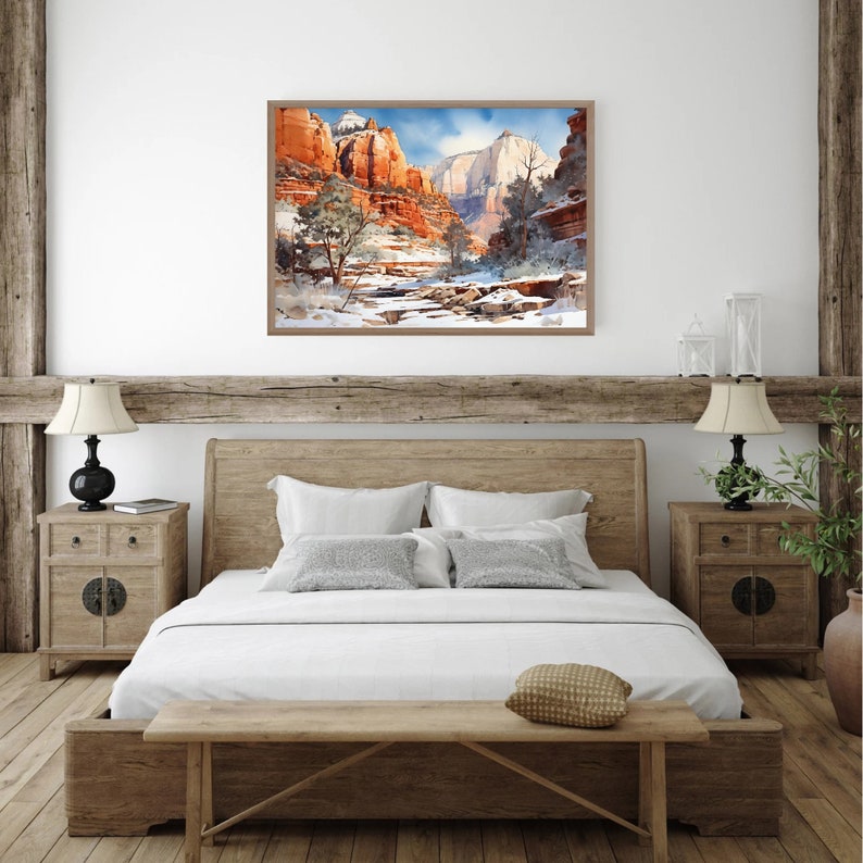 Zion National Park Watercolor Painting Art Print, Zion Poster, Zion