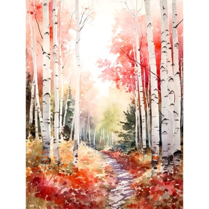 Colorado autumn aspen trees, watercolor painting original print, home decor gift art