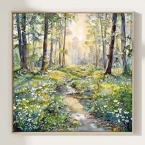 Forest Stream Art Print, Spring Art Print, Landscape Wall Art, Natural Scenery Art, Home Decor Gift