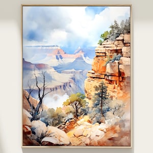 Grand Canyon National Park Arizona Travel Watercolor Painting Art Print
