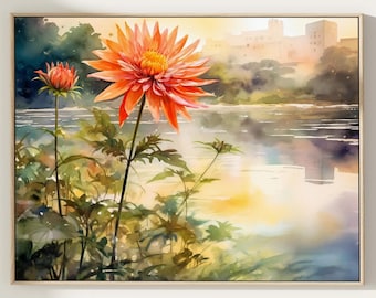 Floral Watercolor Landscape Art Print: Giclee Fine Art