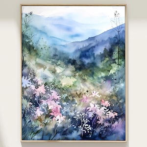 NC Mountain Landscape Watercolor - Serene Parkway View - Unique Nature Wall Art - Home Decor Gift Art