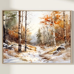 Erster Schnee Aquarell Malerei Kunst Druck, Winter Birkenwald große Wand Kunst, Winter Landschaft Poster, Home Deko Geschenk Kunst