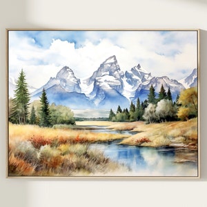 Grand Teton National Park Druck, Aquarell, Kunstdruck, Nationalpark Poster, Grand Teton Aquarell Wandkunst, Home Decor Geschenk