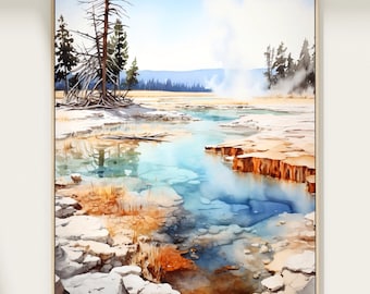 Aquarelprint Yellowstone National Park: landschap Wyoming geisers