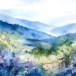 Blue Ridge Mountains Painting Blue Ridge Parkway Watercolor Art Print North Carolina Landscape Wall Art Moutain Forest Artwork Home Decor