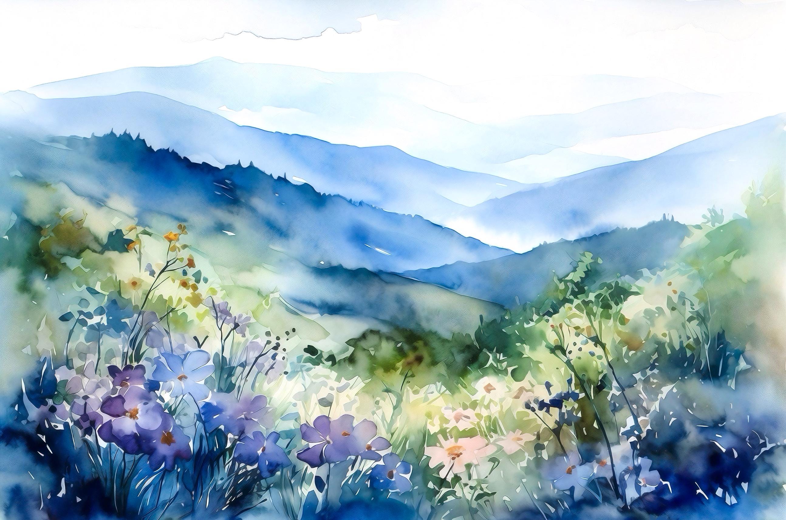 Blue Ridge Mountains Painting Blue Ridge Parkway Watercolor Art Print North Carolina Landscape Wall Art Moutain Forest Artwork Home Decor