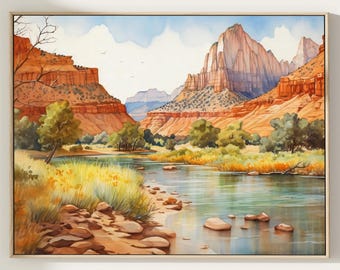Zion National Park Watercolor Painting Art Print, Zion Poster, Zion Print, Zion Artwork, Travel Poster, Travel Gift, Wall Decor Gift