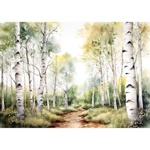 Aspen Trees Watercolor Fine Art Large Poster Print Home Decor Gift Art
