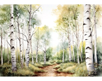 Aspen Trees Watercolor Fine Art Large Poster Print Home Decor Gift Art