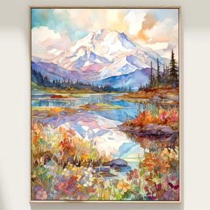 Impresión artística de pintura en acuarela del Parque Nacional Denali de Alaska