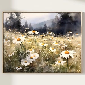 Daisy Field Art Print, Daisy Meadow Painting Wall Art, Daisy Field Watercolor Painting, Vintage Style Meadow Wall Decor, Gift